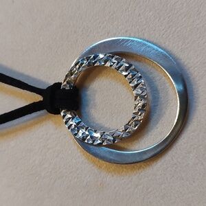 Sterling Silver Necklace Black Suede Leather Cord 16"